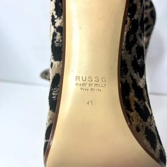 Francensco Russo Pumps Woman 11 Velvet Leopard Print Stiletto Heels Italy Made - Picture 14 of 16